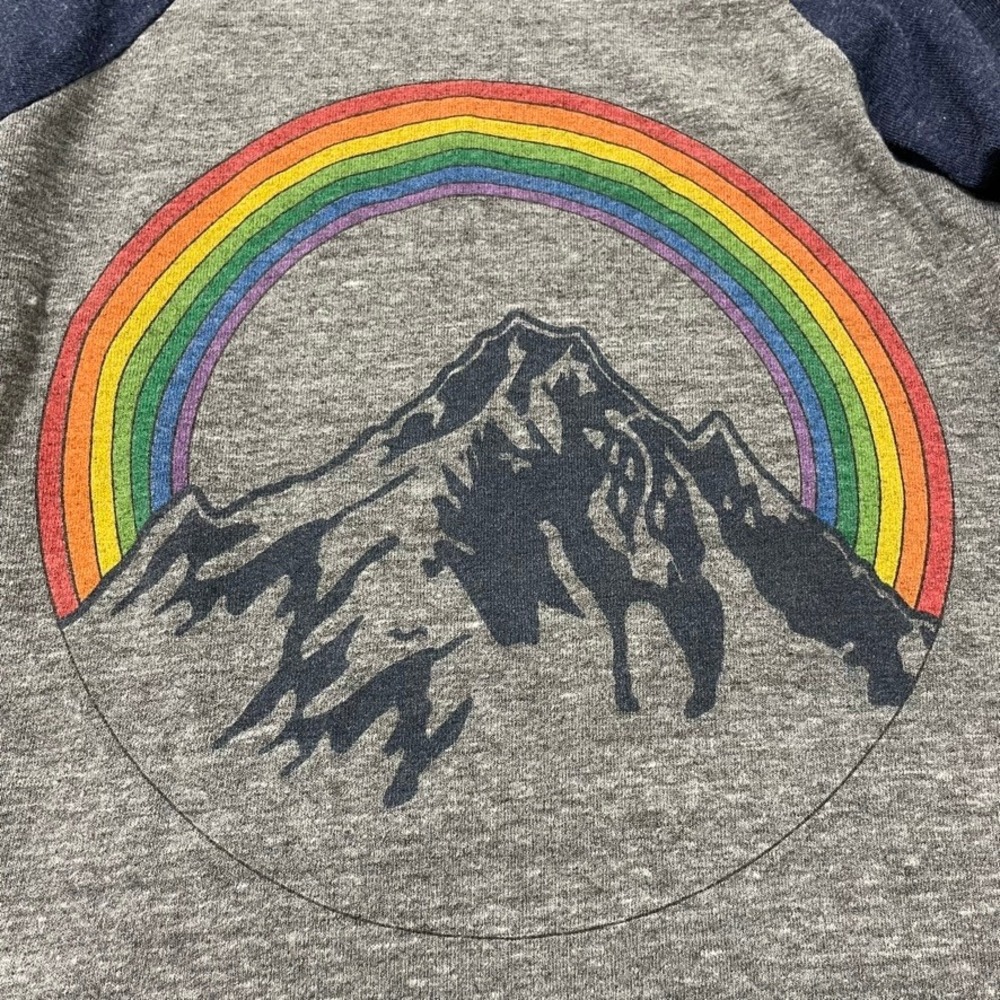Aviator Nation Raglan Tee Unisex 8 Kids Gray Navy Rainbow Mountain Graphic USA - Picture 2 of 8